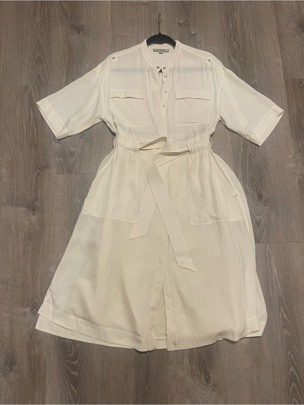 All Saints Cream Midi Shirt Dress with Tie Waist